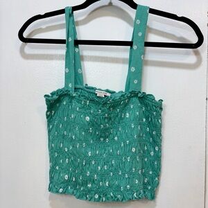 American Eagle Y2K Festival Concert Green Smocked Floral Women's Top